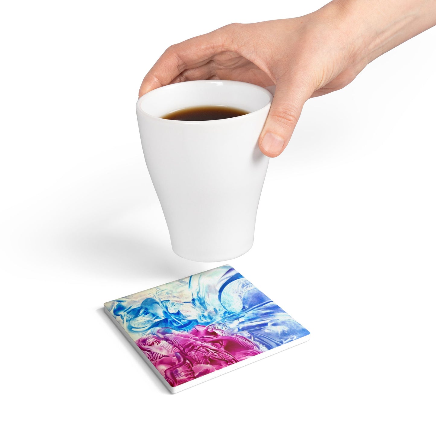 Ceramic Coaster, White Horse, Art Design by Sincthus