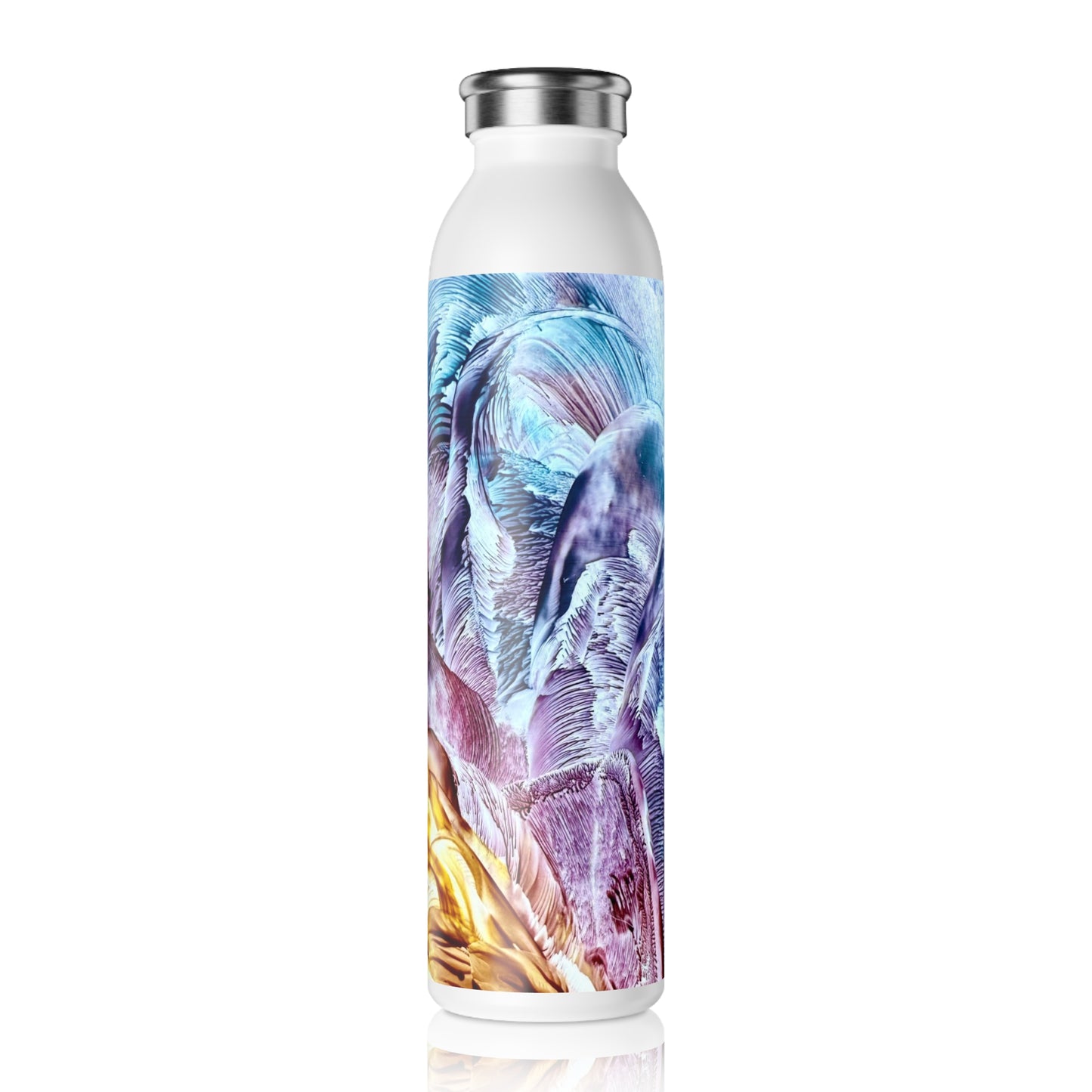 Stylish Slim Water Bottle, Waves, Art Design by Sincthus