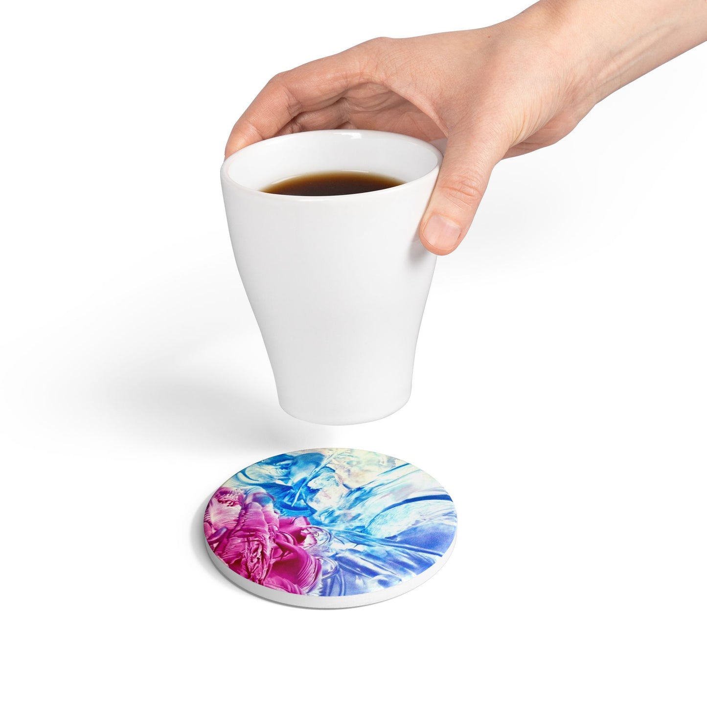 Ceramic Coaster, White Horse, Art Design by Sincthus